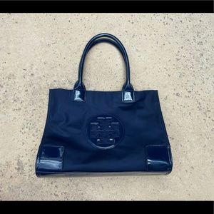Tory Burch nylon tote in the navy blue color way